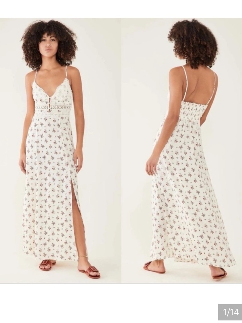 Free People Cream Floral Lace Maxi with Side Slit